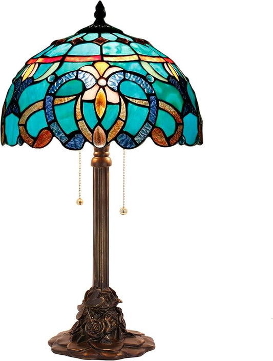 Tiffany Stained Glass Table Lamp 12X12X21Inch Resin Base Desk Bedroom Living Room Reading Light (Brown Jewelry Baroque)