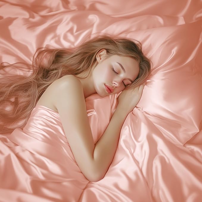 Love's cabin Full Size Satin Sheet Sets - 4 Piece Coral Silky Satin Sheet Set Full with Deep Pocket, Luxury Silk Feel Satin Bed Sheets Full Bedding Set (1 Flat Sheet,1 Fitted Sheet,2 Pillow Cases)