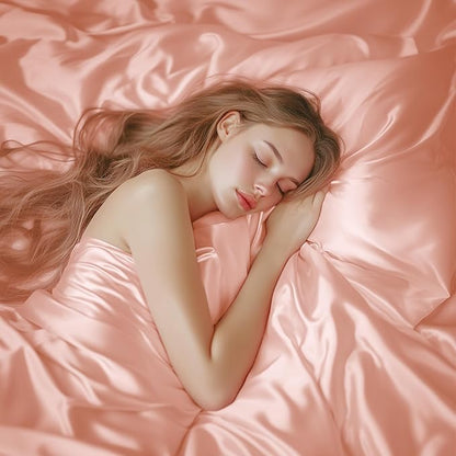 Love's cabin Twin Satin Sheets Sets - 3 Piece Coral Silky Bed Sheets with Deep Pockets, Luxury Silk Feel Satin Twin Size Sheet Set Bedding Set (1 Flat Sheet,1 Fitted Sheet,1 Pillow case)