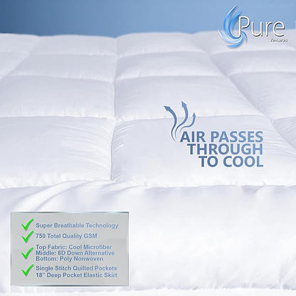 Queen Mattress Topper and Pad Cover Extra Thick Luxury Down Alternative Pillow Top Cooling Bed Topper Ultra Plush and Hypoallergenic Mattress Protector 18 Inch Deep Pocket