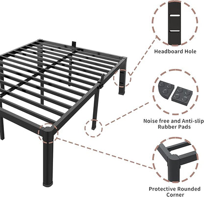 ROIL 12 inch King Size Bed Frame Metal Platform No Box Spring Needed with Headboard Hole Round Corner Legs Mattress Stoppers Retainers 3500LBS Heavy Duty Steel Slats Noise-Free