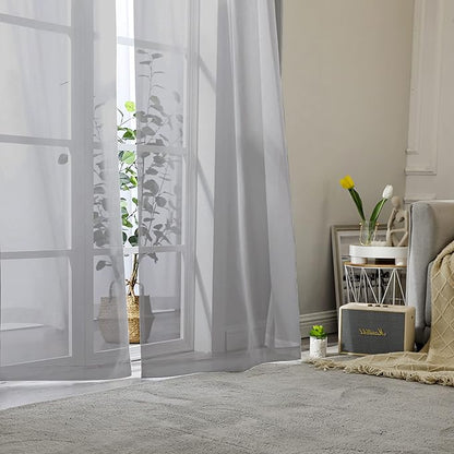 Aiyufeng 2 Piece Grey Short Sheer Curtains 45 Inch Length, Light Filtering Kitchen Curtain for Bedrrom/Living Room/Kitchen Window, Voile Top Dual Rod Pocket, 2 x 40 W x 45" L