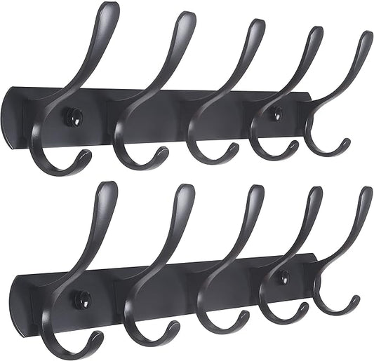 SKOLOO Modern Metal Wall Coat Rack with 5 Hooks, Pack of 2, Sturdy Wall Hook Rack for Hanging Coat, Jacket, Clothes, Hat, Matte Black