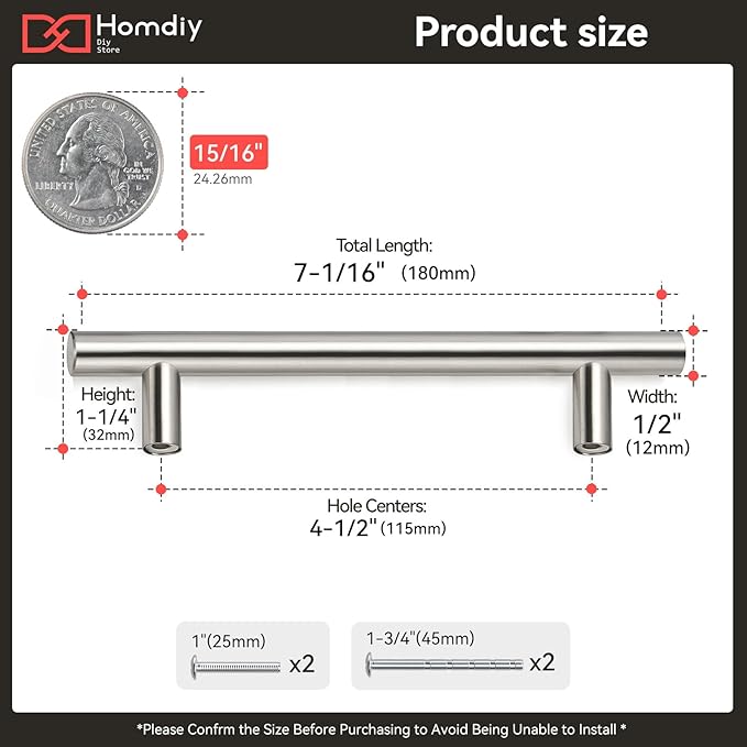homdiy Cabinet Pulls Brsuhed Nickel Stainless Steel Drawer Pulls Nickel Cabinet Handles 4.5in(115mm) Hole Centers Cabinet Door Handles 35Pack
