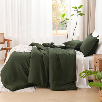 Litanika Oversized King Comforter 128x120, 3 Pieces Olive Green Lightweight Solid Bedding Comforter Set, All Season Fluffy Bed Set (1 Comforter & 2 Pillowcases)