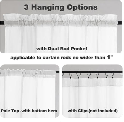 Chyhomenyc White Sheer Curtains 45 Inch Long 2 Panels, Short Voile Drapes for Dinning Small Windows Bathroom Living Room Bedroom, Rod Pocket, 42Wx45L Inches