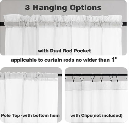 Chyhomenyc White Sheer Curtains 63 Inch Length 2 Panels Set, Light Filtering Rod Pocket Window Curtain Treatment Drapes for Bedroom Living Room, Each 42Wx63L, Set of 2, White