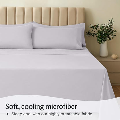 LuxClub 5 PC Sheet Set Bed Sheets Deep Pockets 16" Eco Friendly Wrinkle Free Cooling Machine Washable Hotel Bedding Silky Soft - Dove Gray Split King
