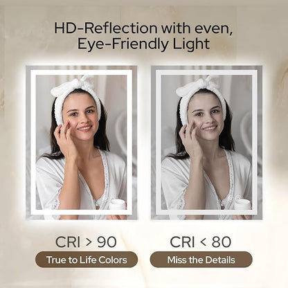 55 x 30 LED Vanity Mirror for Bathroom, Frontlit & Backlit LED Mirror for Bathroom with 3 Colour Lights, Wall Vanity Mirror with Anti-Fog, Shatterproof & Memory Function, Perfect for Modern Bathrooms