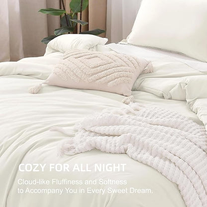 Litanika Twin XL Comforter Set Ivory - 2 Pieces Extra Long Bed Set for College Dorm, All Season Bedding Set for Girls and Boys