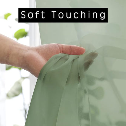 OVZME 2 Panels Window Sage Green Sheer Curtains 42" x 45" Inches for Small Windows, Soft Touching Top Dual Rod Pocket Drapes for Living Room & Bedroom