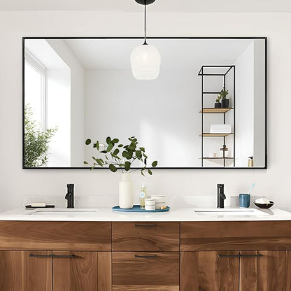 Bathroom Mirror, 30x48 Inch, Black Frame, Rectangle, Wall Mounted, Metal Framed Vanity Mirror, Modern, Hangs Horizontal Or Vertical