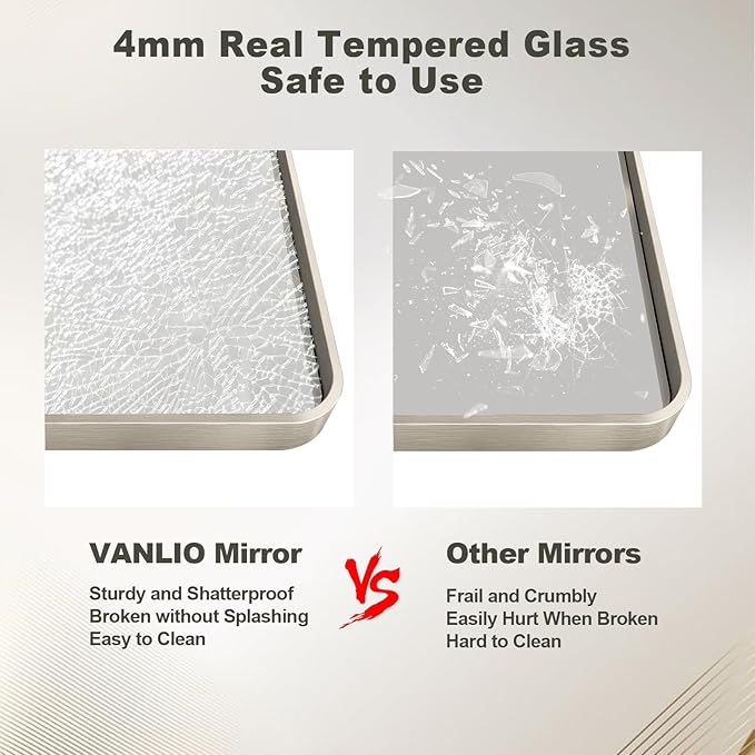 55x36 Inch Brushed Nickel Bathroom Mirror, Large Brushed Silver Metal Framed Wall Mirror, Rounded Corner Rectangle Modern Vanity Mirror, Tempered Glass, Anti-Rust, Shatterproof (Horizontal/Vertical)