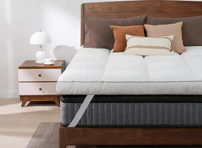 QUEEN ROSE Mattress Topper King, Extra Soft Pillow Top King Mattress Topper, Cooling Thick Plush Bed Topper Snow Down Alternative, Baffle Box White, for Back Pain Relief