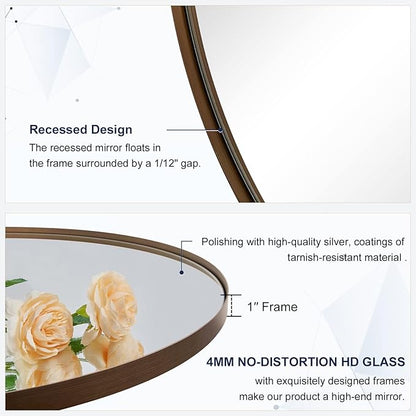 ANDY STAR Round Wall Mirror, 30 Inches Brushed Bronze Bathroom Mirror, Modern Vanity Mirror in Stainless Steel Frame