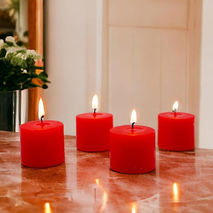 Hosley Set of 30 Unscented Pressed Red Votive Candles – Bulk Pack, Clean-Burning, Long-Lasting 10-12 Hour Burn Time – Ideal for Weddings, Home Décor, Spa, and Events