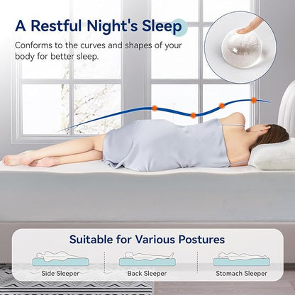 Amazon Basics Memory Foam Mattress, Soft Plush Feel, 12 Inch, Queen, White/Grey