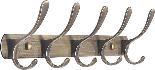 SKOLOO Modern Metal Wall Coat Rack with 5 Hooks, Sturdy Wall Hook Rack for Hanging Jacket, Clothes, Hat, Bronze
