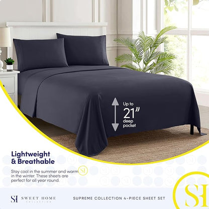 Full Size Sheet Sets - Breathable Luxury Sheets with Full Elastic & Secure Corner Straps Built In - 1800 Supreme Collection Extra Soft Deep Pocket Bedding, Sheet Set, EXTRA DEEP pocket - Full, Navy