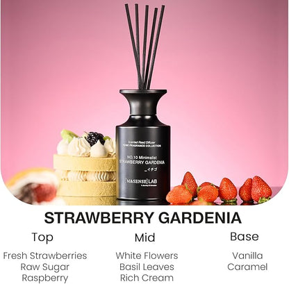 M&SENSE Minimalist Large Reed Diffuser 300ml, Strawberry Gardenia Scented with Natural Essential Oils, Long Lasting with 7 Sticks, Non-Toxic Home Fragrance for Bedroom, Bathroom Decor