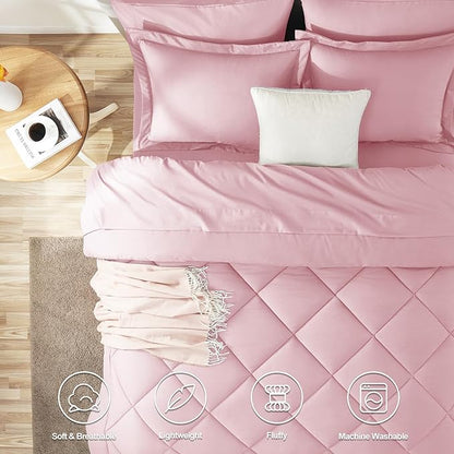 CozyLux King Size Comforter Sets Pink - 7 Pieces Bed in a Bag King, Luxury Soft Bed Set for All Seasons, Bedding Set with Down Alternative Comforter, Sheets, Pillowcases & Shams