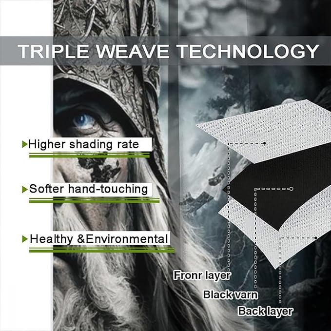 Fantasy Norse Viking Curtains - Cool Gothic Vintage Vikings Mystical Symbol Eagle Thermal Insulated Blackout Curtains - Rod Pocket Window Treatment Drapes for Bedroom 2 Panels 63L x 42W