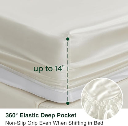Love's cabin Twin Silky Soft Satin Bed Sheet Set - 3 Piece, Ivory, Luxury Fitted & Flat Sheets, Deep Pockets, Envelope Closure, 1800 Thread Count, Cooling, Breathable, Hypoallergenic
