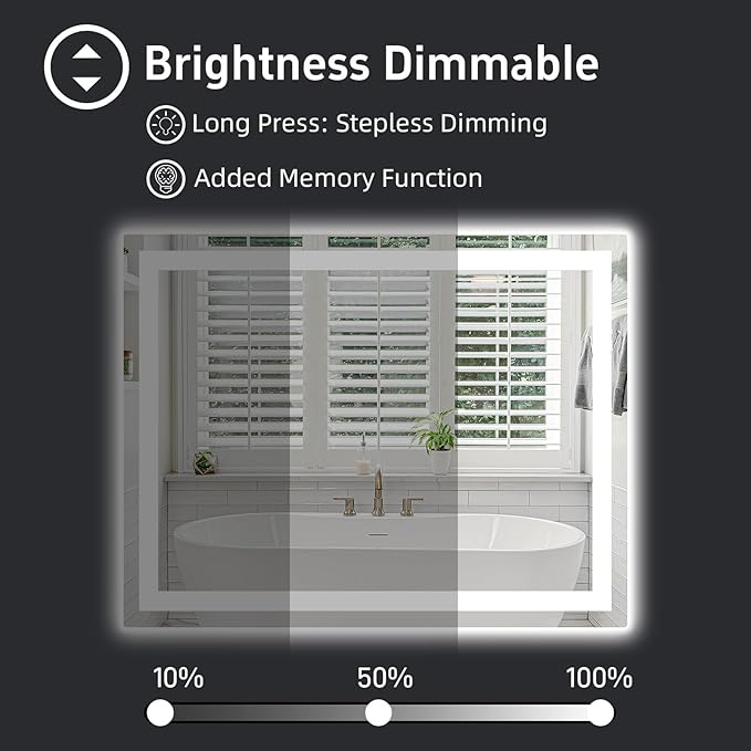 48"x 38" LED Bathroom Mirror with Lights, Double Lighting Sources Dimmable, Backlit + Front Lit, Anti-Fog, Lighted Bathroom Vanity Mirror for Wall(Horizontal/Vertical)