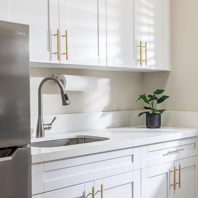 JOY DECOR 10 Pack Cabinet Handles, Gold Cabinet Pulls, 7-1/2 in Hole Center Kitchen Cabinet Handles, Stainless Steel T Bar Handles for Dresser Drawers