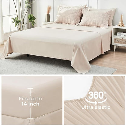 HYMOKEGE Beige California King Comforter Set Seersucker 7 Pieces, All Season Luxury Bed in a Bag for Bedroom, Bedding Set with Comforters, Sheets, Pillowcases & Shams