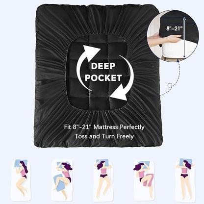 CYMULA Mattress Topper Full XL, Black Mattress Topper Pad Cover, Pillow Top Mattress Toppers with Deep Pockets, Plush Down Alternative Fill Mattress Protector