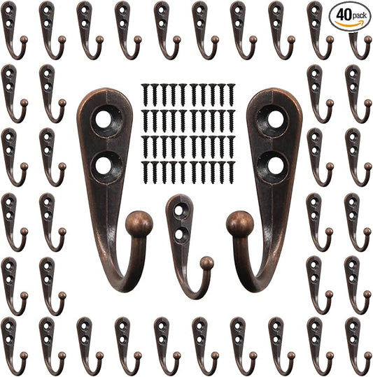 POZEAN 40 Pack Wall Hooks for Hanging, Heavy Duty Small Coat Hooks Wall Mounted for Living Room, Bathroom, Kitchen, Bedroom for Key, Cup, Bag, Hat, Scarf, and More (Oil Rubbed Bronze)