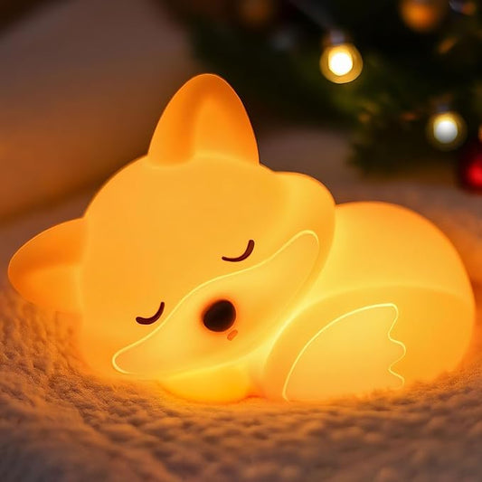 Fox Night Light for Boys Girls, Dimmable Squishy Fox Silicone Animal Lamp, Cute Foxes Gifts Decor Nightlight for Birthday Xmas Gifts