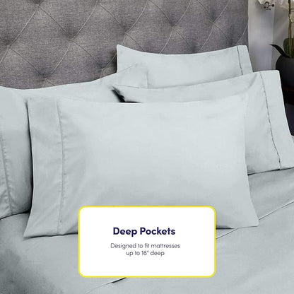 Full Size Bed Sheets - 6 Piece 1500 Supreme Collection Fine Brushed Microfiber Deep Pocket Full Sheet Set Bedding - 2 Extra Pillow Cases, Great Value, Full, Porclain Blue