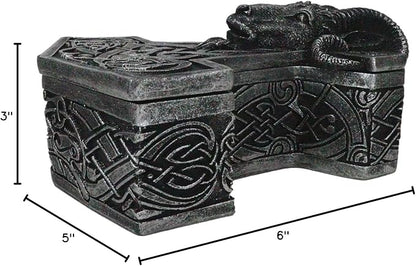 Ebros Gift Viking Ram Skull Thor Hammer Mjolnir with Runes Knotwork Decorative Jewelry Box Figurine Norse God of Thunder Scandinavian Mythology Collectible Trinket Stash Boxes