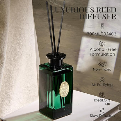 M&SENSE 10.14 oz Large Reed Diffuser Set | Forset Scent Home Oil Diffuser with Sticks | Hotel Collection Non-Toxic Essential Oil |for Bedroom Bathroom Living Room