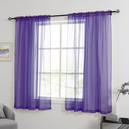 HUTO Purple Sheer Curtains 54 inches Long for Bedroom Top Rod Pocket Sheer Window Panels Curtains for Nursery Living Room 52 by 54 Inch Length Set of 2