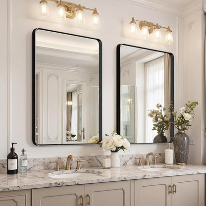 Kosmonia 32x24 Bathroom Vanity Mirror for Wall, Aluminum Framed, Farmhouse Rectangle, Anti-Rust, HD Reflection Anti-Desilvering, Distortion Free, Tempered and Shatter-Proof Wall Mounted Mirror, Black