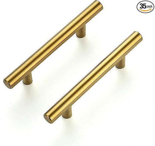 Ravinte 35 Pack 5 Inch Cabinet Pulls Brushed Brass Stainless Steel Kitchen Drawer Pulls Cabinet Handles 5”Length, 3” Hole Center