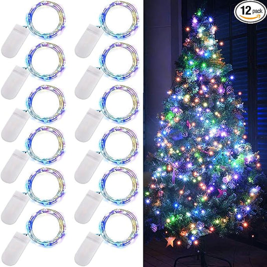 Colored Fairy Lights Mini Lights Battery Operated, 12-Pack 7ft 20 Small LED Lights for Crafts, Multi Colored Mini String Lights for Mason Jar Bedroom Wedding Party Table Christmas Decoration