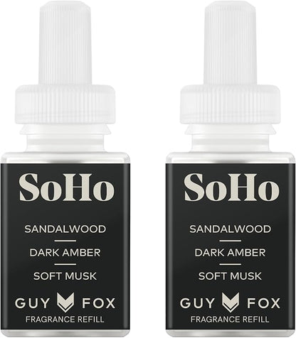 Pura & Guy Fox Home Scent Refill - Smart Air Diffuser - Up to 120-Hours of Luxury Fragrance per Refill - Home Essential - Clean & Safe Diffuser Fragrance - 2 Pack, SoHo