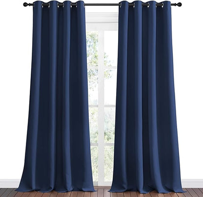 NICETOWN Navy Blackout Curtains 96" Long for Living Room, Thermal Insulated Window Treatment Light Reducing Room Darkening Drapes for Boys Kids Bedroom, Classroom, Apartment (55" W x 96” L, Set of 2)