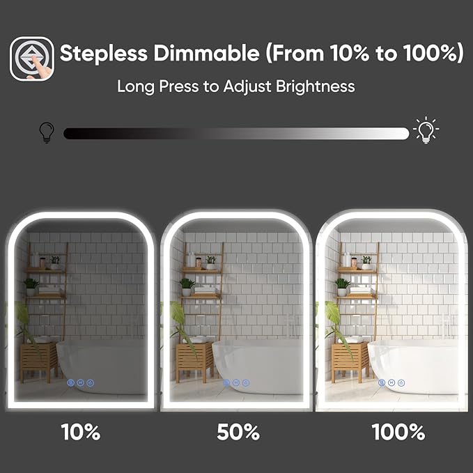 LED Bathroom Mirror, 48"x 36" LED Mirror with Lights for Bathroom, Lighted Vanity Mirrors for Wall, Anti-Fog, Dimmable, Tempered Glass, Memory Function, 3 Colors, Safe Use (White)