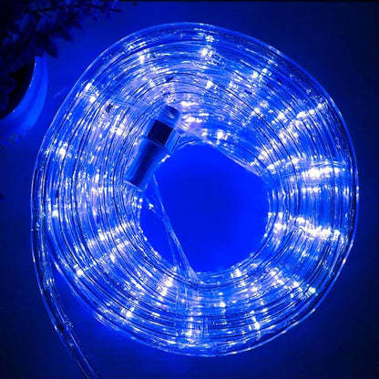 33ft LED Rope Lights, 110V 2 Wire Connectable Blue Rope Lights Outdoor, 240 LED Waterproof Blue Rope Christmas Lights for Deck, Patio, Pool, Camping, Halloween Decorations