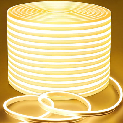 Lamomo LED Neon Lights, 24V Warm White Dimmable LED Rope Flex, 32.8ft Waterproof LED Strip Lights, Silicone 3000K Neon LED Strip for Bedroom Indoor Home Decor (Power Adapter Included)