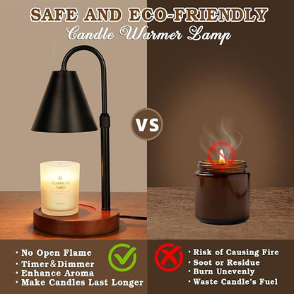 Candle Warmer Lamp with Timer Dimmable, Christmas Birthday Gifts for Women Mom, Vintage Candle Lamp, Black Candle Warmer for Jar Scented Candles, Home Decor, Wax Melt Warmer with 2 Bulbs