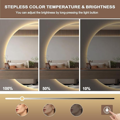 Half Moon Mirrors for Wall, LED Bathroom Mirrors with Lights-Anti-Fog Wall Mirror,Touch Switch Backlit Bathroom Mirror-3 Colors-Dimmable Brightness, Memory