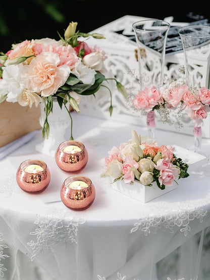 LAMORGIFT 36 Pcs Rose Gold Votive Candle Holders- Rose Gold Party Decorations for Wedding, Bridal Shower Decorations, Engagement, Sweet 16 Birthday Party Table Centerpieces, Mother's Day Decoration