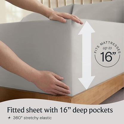 LuxClub 4 PC California King Sheet Set, Breathable Luxury Bed Sheets, Deep Pockets Wrinkle Free Cooling Sheets Machine Washable Hotel Bedding Silky Soft - Light Taupe Cal King