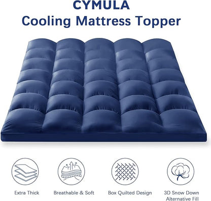 CYMULA California King Mattress Topper, Cooling Mattress Pad Cover, Extra Thick Pillow Top Mattress Topper with 8-21 Inch Elasticated Deep Pockets, Plush Down Alternative Fill Mattress Protector